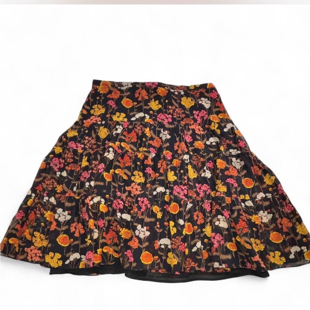 Vintage Dorothée Bis 100% Silk Botanical Floral Skirt 80s 90s SZ 12 Designer